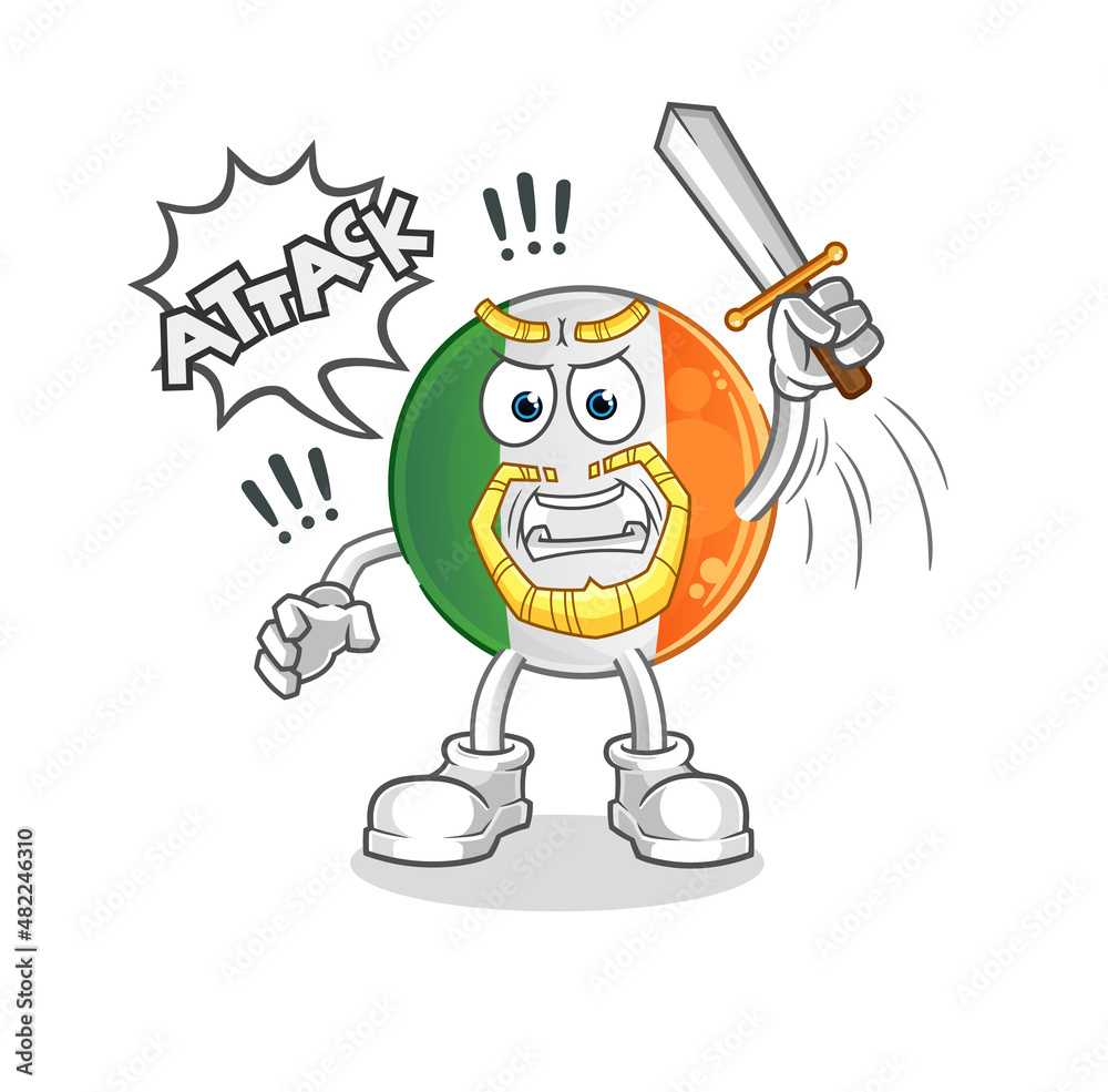 irish flag knights attack with sword. cartoon mascot vector irish flag knights attack with sword. cartoon mascot vector