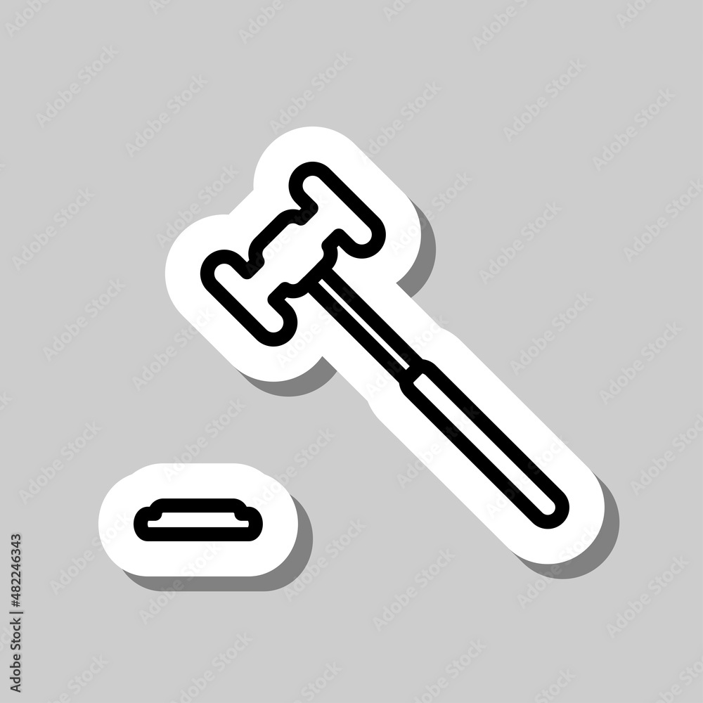 Judge gavel simple icon vector. Flat desing. Sticker with shadow on gray background.ai Judge gavel simple icon vector. Flat desing. Sticker with shadow on gray background.ai