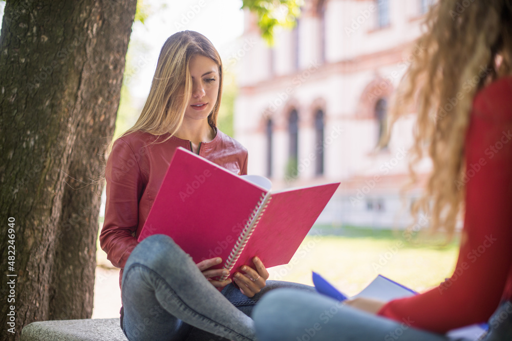 Obraz premium Student reading a book at the park