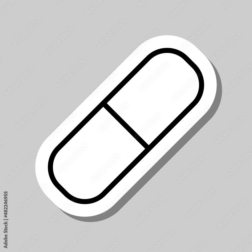 Pill simple icon vector. Flat desing. Sticker with shadow on gray background.ai Pill simple icon vector. Flat desing. Sticker with shadow on gray background.ai