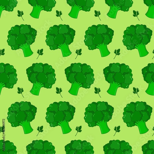 Vector pattern of broccoli and parsley.food.