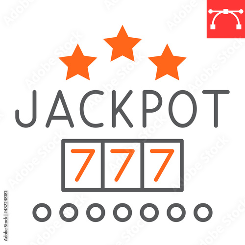 Jackpot line icon, winner and casino, jackpot vector icon, vector graphics, editable stroke outline sign, eps 10.