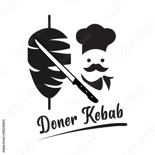 Doner Kebab Logo Icon. Turkish and Arabian Fast Food Restaurant Design elements for logo, label, emblem, sign. Vector.