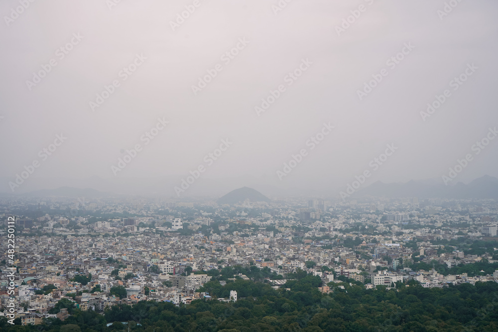 misty morning in the udaipur city