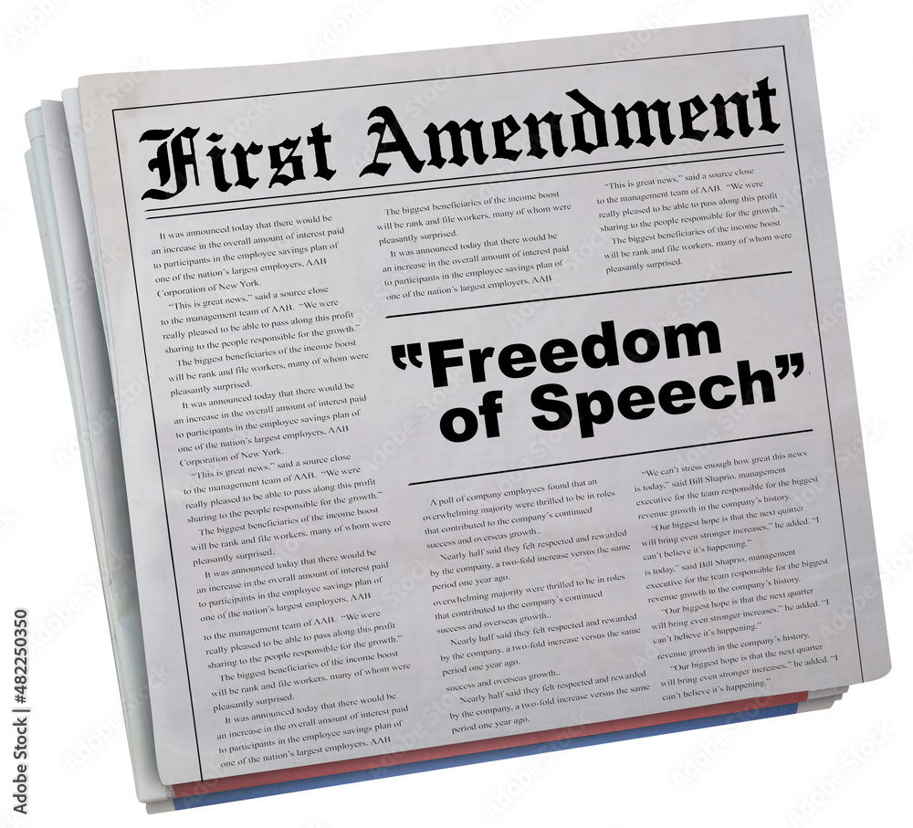 Obraz premium First Amendment Freedom of Speech 1st Free Rights Newspaper 3d Illustration