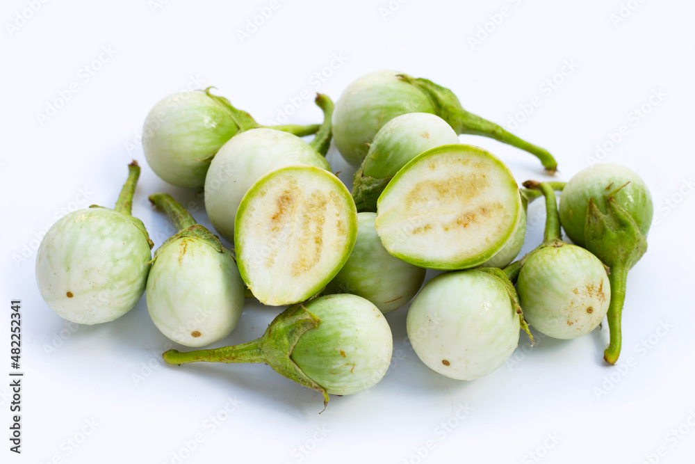Organic green eggplant on white background Organic green eggplant on white background