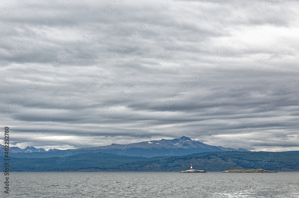 Les Eclaireurs Light House on rocky island on the Beagle Channel - Argentina Les Eclaireurs Light House on rocky island on the Beagle Channel - Argentina