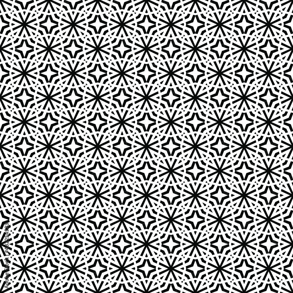 Black and white surface pattern texture. Bw ornamental graphic design. Mosaic ornaments. Pattern template. Vector illustration.