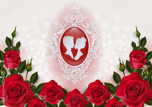 Valentine's day greeting card templates with realistic of beautiful rose and heart on background color.