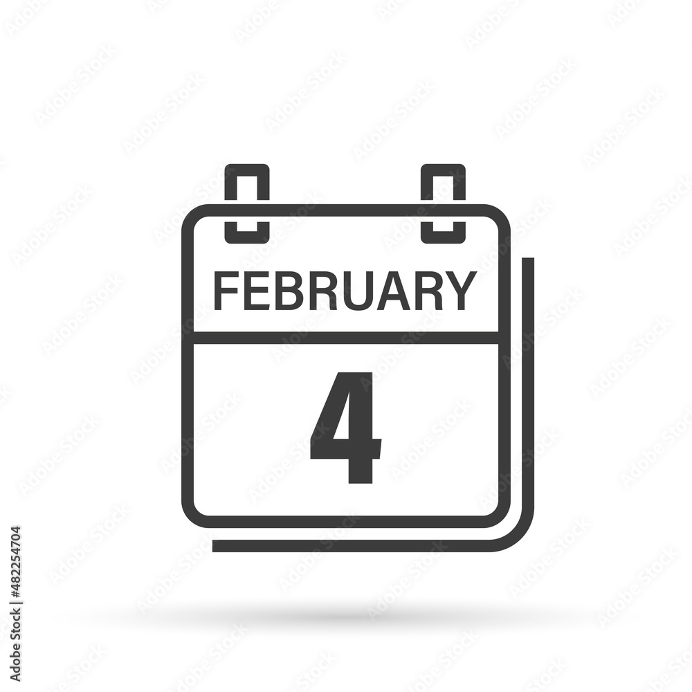 February 4, Calendar icon with shadow. Day, month. Flat vector illustration. February 4, Calendar icon with shadow. Day, month. Flat vector illustration.