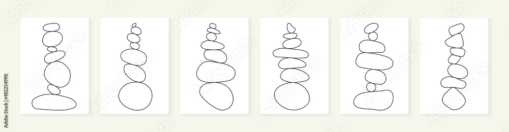 Balance stone simple line art vector Illustration. Modern minimalist abstract wall decor. Outline collection of zen rock balancing. Linear stones for calm spa design. Meditation pebble poster Balance stone simple line art vector Illustration. Modern minimalist abstract wall decor. Outline collection of zen rock balancing. Linear stones for calm spa design. Meditation pebble poster