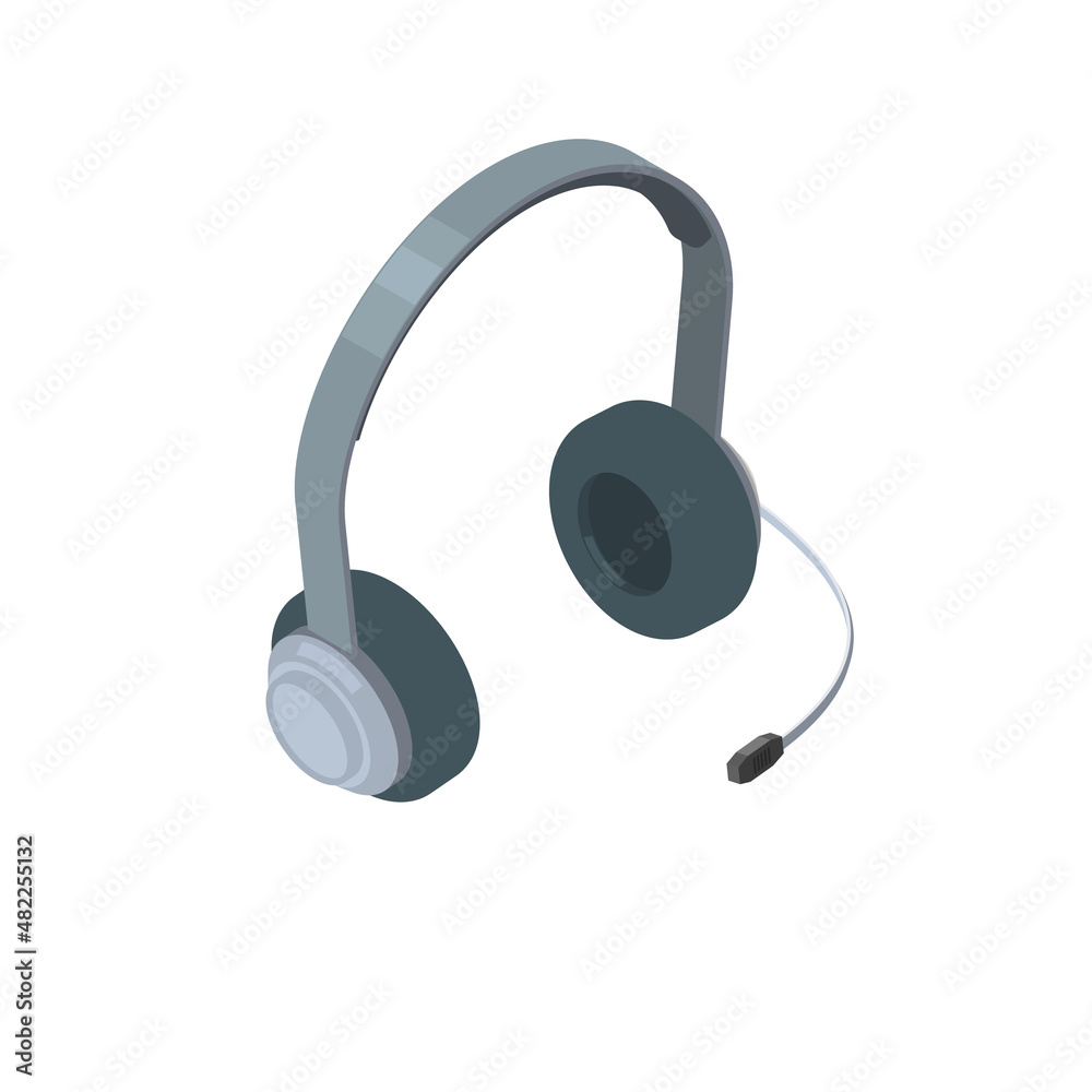 Isometric Wireless stereo headset isolated on white background. Isometric Wireless stereo headset isolated on white background.