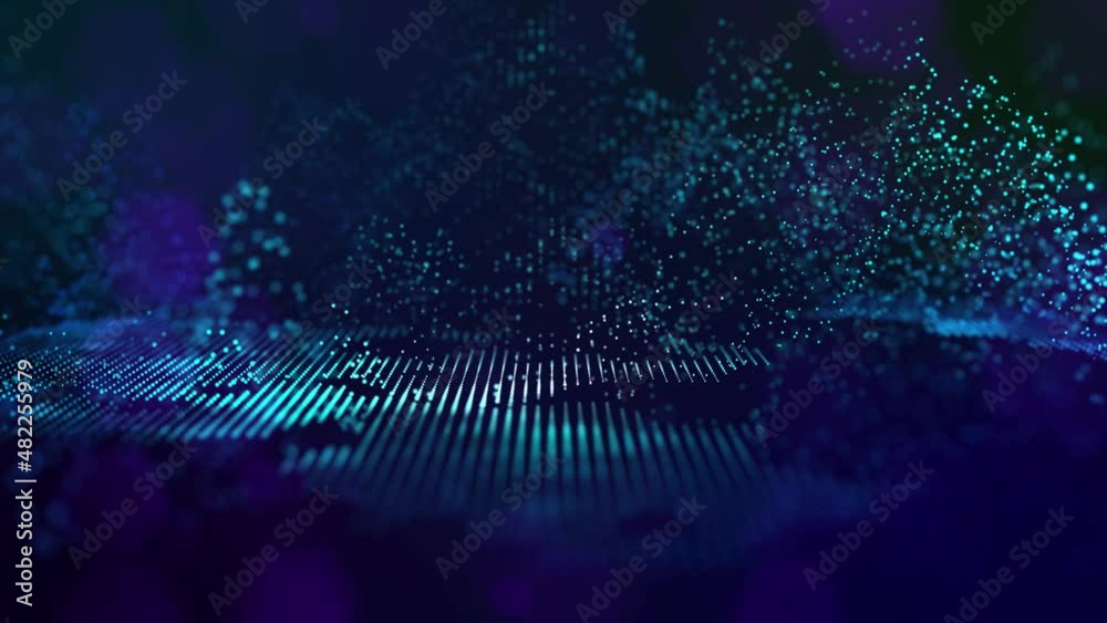 blue data flow 3d bg as digital space. Blue high tech background with glow particles form complex structure. Sci-fi background concept of hi-tech information flow, blockchain, data science. DOF