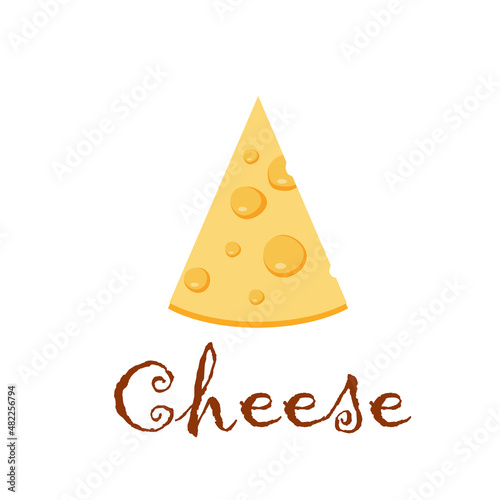 A piece of cheese with holes. Simple flat design. Isolated on white background vector illustration.