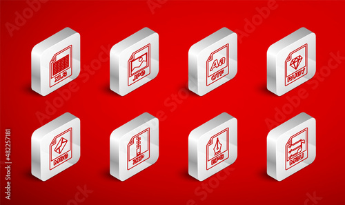 Set line M3U file document, JPG, OTF, RUBY, EPS, XLS, ZIP and MSG icon. Vector