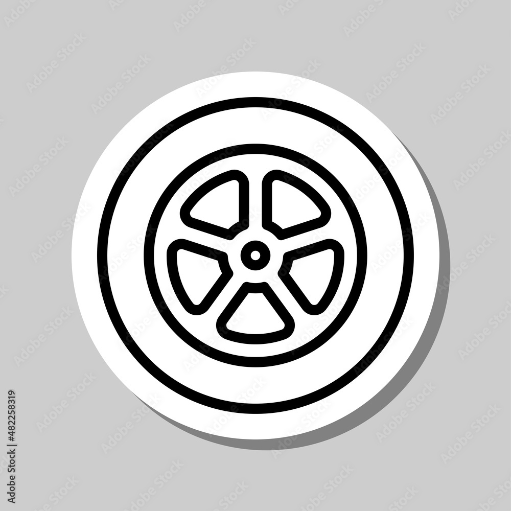 Car wheel simple icon. Flat desing. Sticker with shadow on gray background.ai