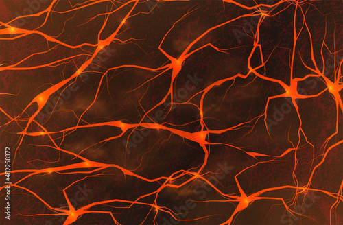 Burning magma or lava from a volcano. Abstract background magma. Vector illustration on flat design with glow and smoke effect. Stylized texture of molten lava. Vector background