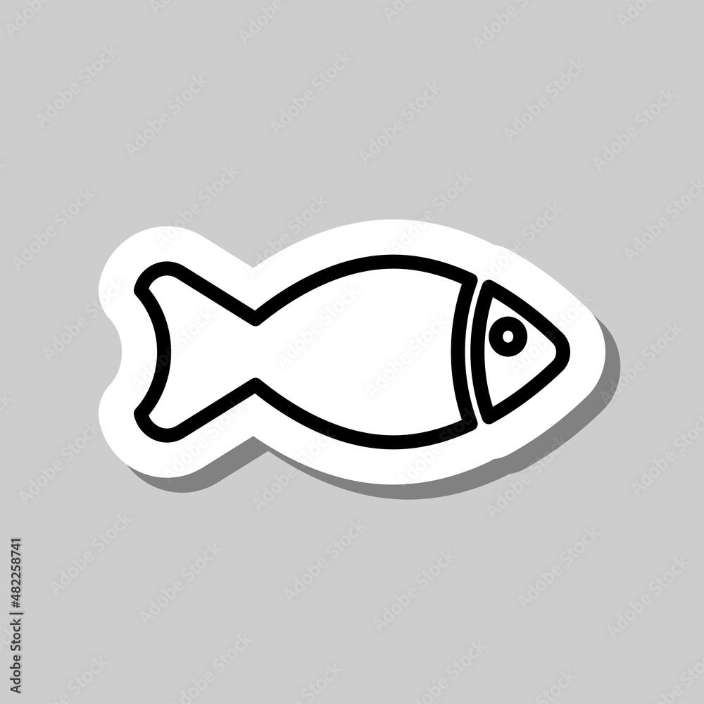 Fish simple icon. Flat desing. Sticker with shadow on gray background.ai