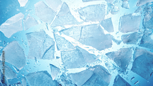 Close-up of broken ice, macro top shot. photo