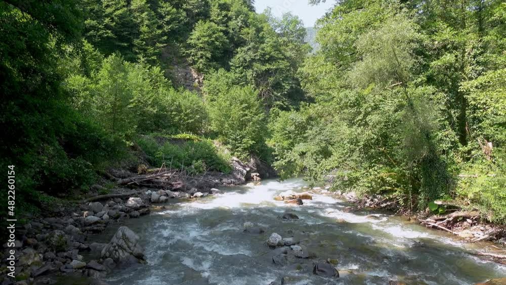 The rapid flow of a high mountain river. Caucasian State Natural Biosphere Reserve named after Kh.G. Shaposhnikov. Lago-Naki plateau. Russia. The rapid flow of a high mountain river. Caucasian State Natural Biosphere Reserve named after Kh.G. Shaposhnikov. Lago-Naki plateau. Russia.