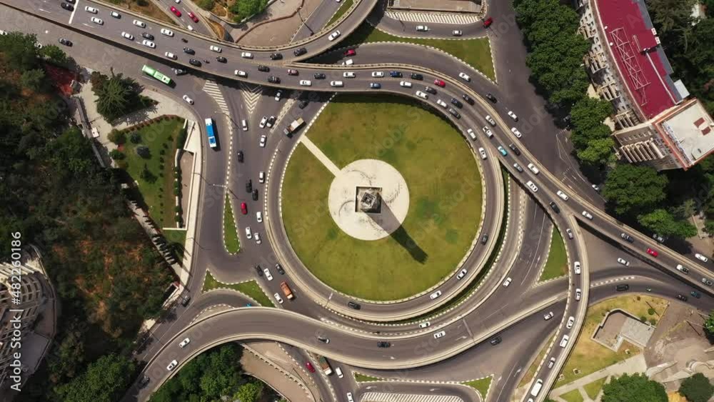 Movement of cars shot from above, Heroes Square. Tbilisi Movement of cars shot from above, Heroes Square. Tbilisi