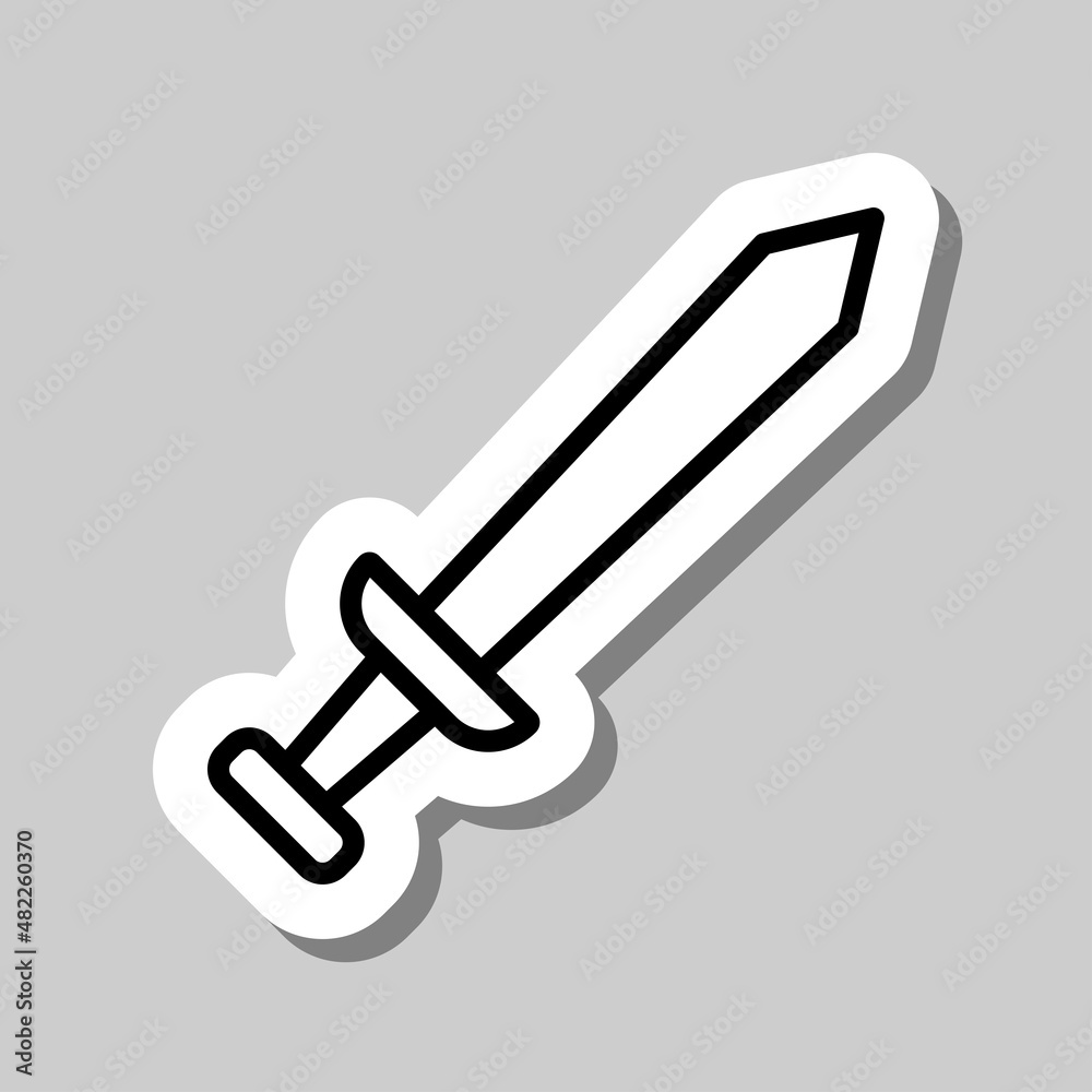 Sword simple icon. Flat desing. Sticker with shadow on gray background.ai Sword simple icon. Flat desing. Sticker with shadow on gray background.ai
