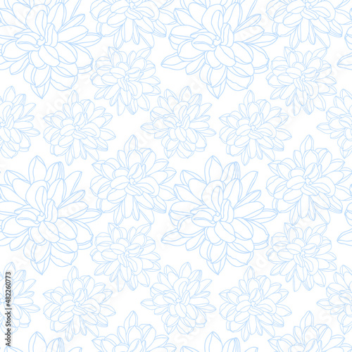 Dahlia hand drawn flower blue seamless pattern for textile ,vector background pastel color