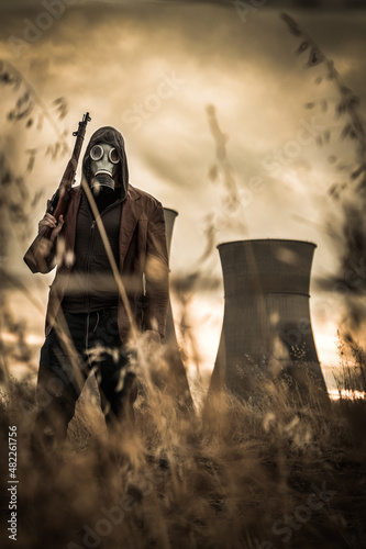 Принти на полотні Apocalyptic War Survivor Wearing a Gas Mask