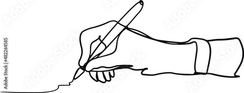Single continuous line drawing of hand gesture drawn straight zig zag line. Write long zigzag streak with pen on notepad concept. Modern one line draw design vector graphic illustration. Monochrome