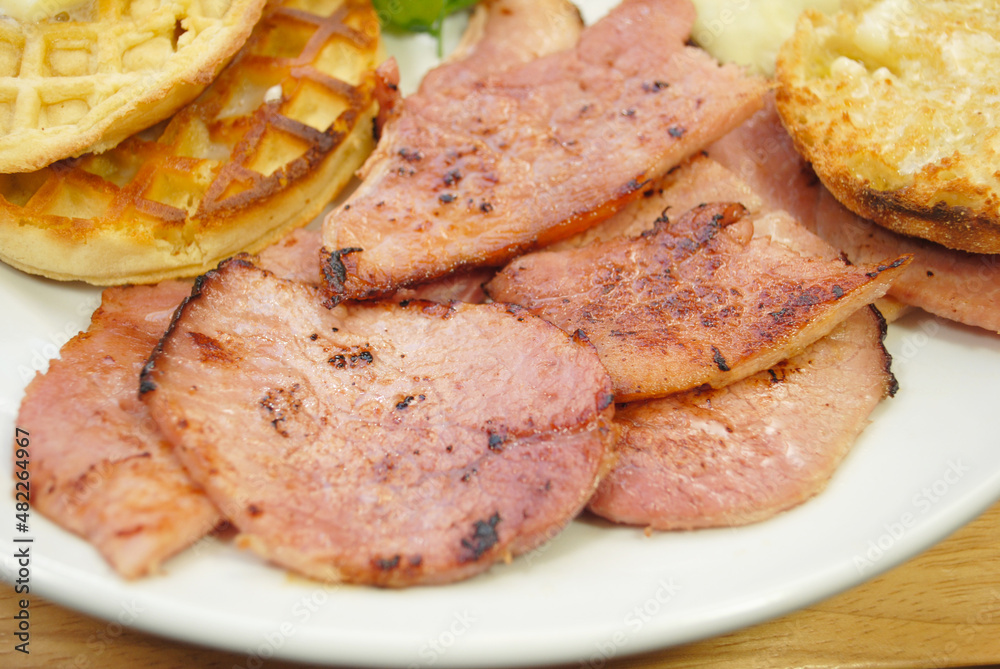 Close-up Of Fried Ham as Part of a Harty Brunch Close-up Of Fried Ham as Part of a Harty Brunch