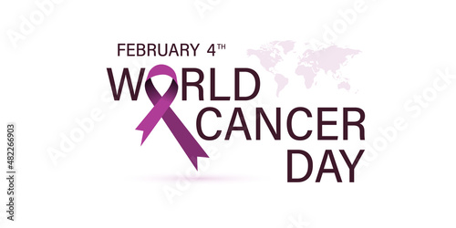 February 4 is World Cancer Day. Purple ribbon concept. Vector illustration.