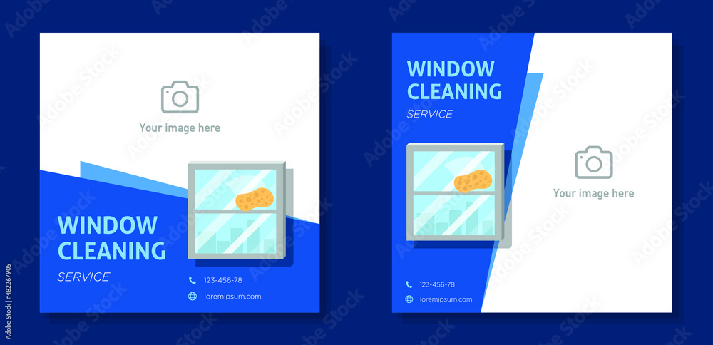 Cleaning window sponge social media post banner set, cleaning service advertisement concept, corporate promotional abstract square ad, flyer leaflet concept, isolated