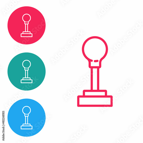 Red line Gear shifter icon isolated on white background. Manual transmission icon. Set icons in circle buttons. Vector