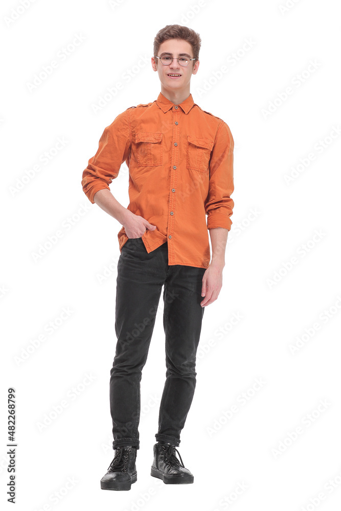 Happy smiling young man standing full length isolated on white background Happy smiling young man standing full length isolated on white background