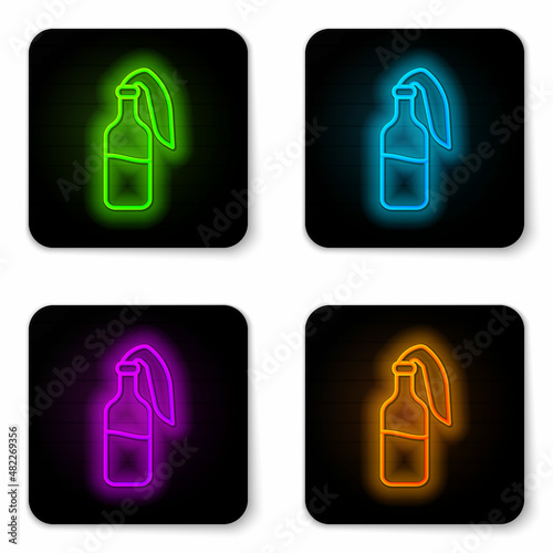 Glowing neon line Cocktail molotov icon isolated on white background. Black square button. Vector