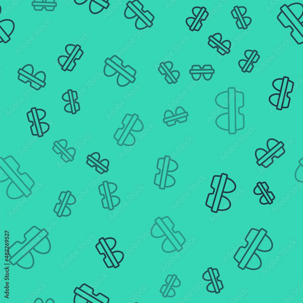 Black line Chicken egg in box icon isolated seamless pattern on green background. Vector Black line Chicken egg in box icon isolated seamless pattern on green background. Vector