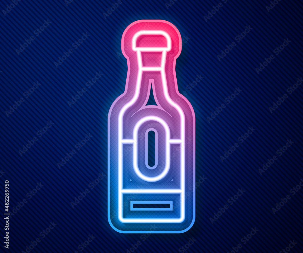 Glowing neon line Wine bottle icon isolated on blue background. Vector Glowing neon line Wine bottle icon isolated on blue background. Vector