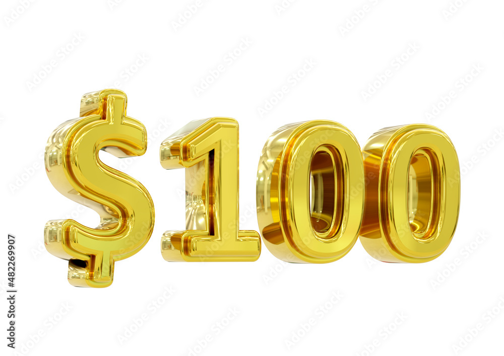 golden 100 dollar price symbol isolated on white background golden 100 dollar price symbol isolated on white background