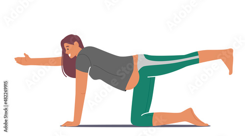 Pregnant Female Character Doing Yoga, Healthy Lifestyle, Relaxation, Exercises for Pregnant Women. Happy Pregnancy