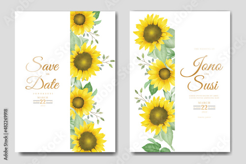 beautiful sun flower watercolor wedding invitation card