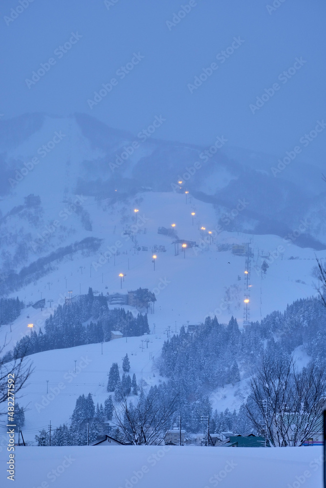 Ski resort at night in Niigata, 2022/1/23