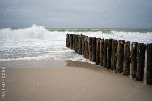Wooden barrier, North Sea, Sylt