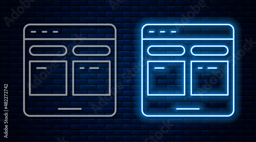Glowing neon line Online translator icon isolated on brick wall background. Foreign language conversation icons in chat speech bubble. Translating concept. Vector