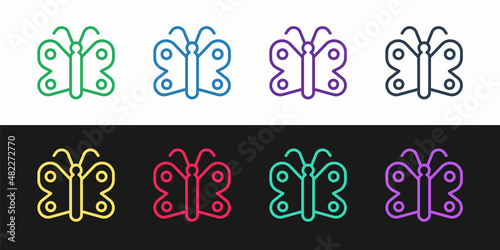 Set line Butterfly icon isolated on black and white background. Vector