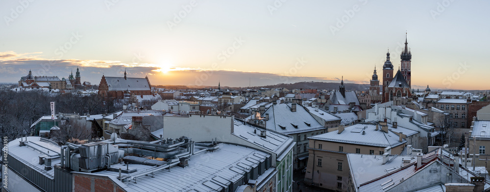 Scenic winter in city center. Cracow, Poland