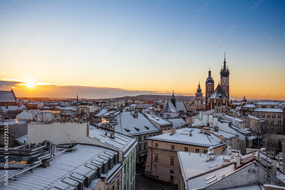 Scenic winter in city center. Cracow, Poland