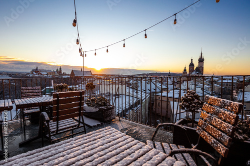 Scenic winter in city center. Cracow, Poland