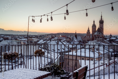 Scenic winter in city center. Cracow, Poland