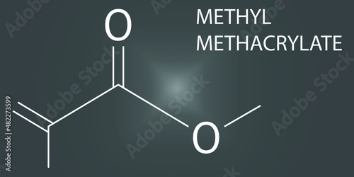 Methyl methacrylate molecule, poly(methyl methacrylate) or acrylic glass building block. Skeletal formula.