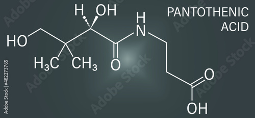 Vitamin B5 or pantothenic acid, pantothenate, molecule. Skeletal formula.